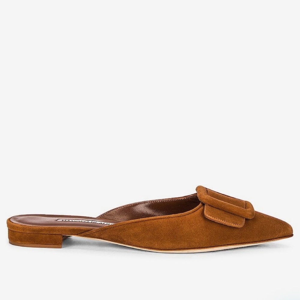 Manolo Blahnik Maysale 10 Suede Medium Brown Mules